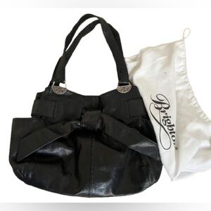 Brighton Cleo Bow Black Pebbled Leather Shoulder Bag.